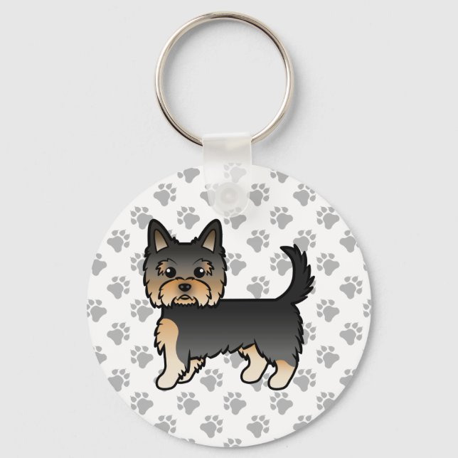 Chaveiro Black And Tan Yorkshire Terrier Cartoon Dog & Paws (Frente)
