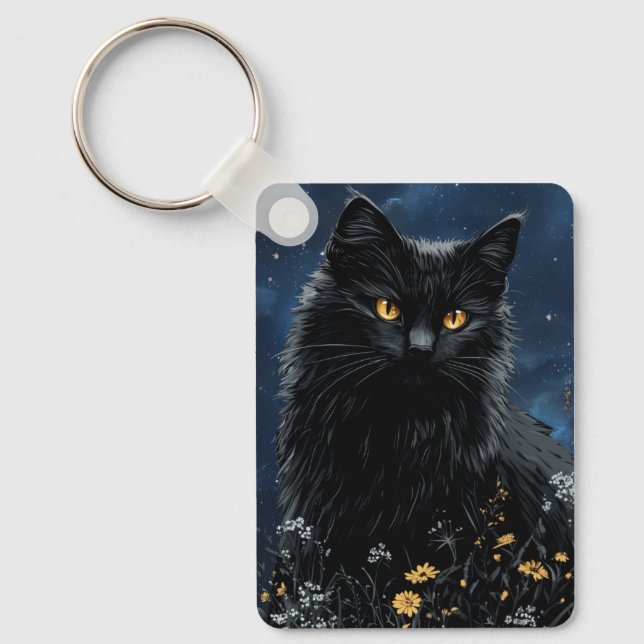 Chaveiro Black Cat Amongst the Flowers (Frente)