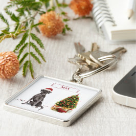Chaveiro Black Lab Engraçado Cachorro de Natal e Árvore