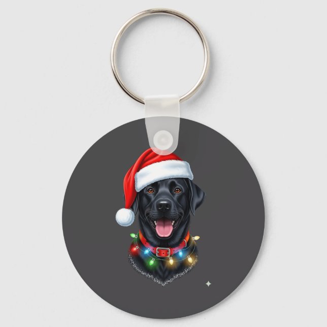 Chaveiro Black Lab Labrador Christmas Dog Santa Hat Light P (Frente)