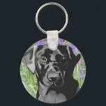 Chaveiro Black Labrador in a Bluebell Wood<br><div class="desc">This button keychain,  zip pull,  features my portrait of a Black Labrador Retriever in a Kentish Bluebell wood. A perfect gift for a dog lover,  and colourful accessory. Ideal to keep your keys safe.</div>