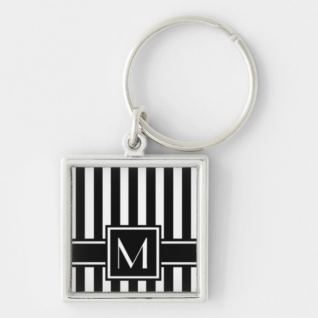 Chaveiro Black Modern Stripe com Monograma (Frente)