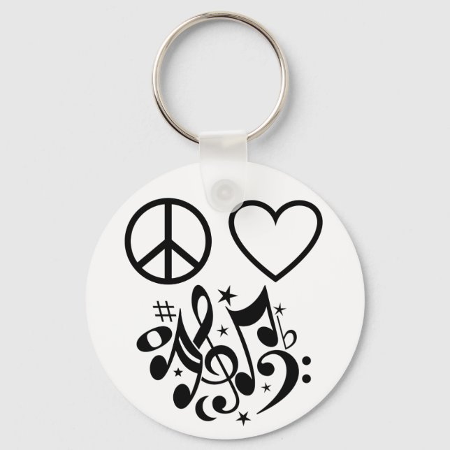 Chaveiro Black Peace Symbol Love Heart Dancing Music Notes (Frente)