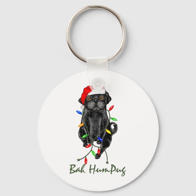 Chaveiro Black Pug Dog Bah Humpug Engraçado Natal (Frente)