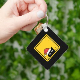 Chaveiro Black Sneaky Santa Cat U.S. Warning Sign