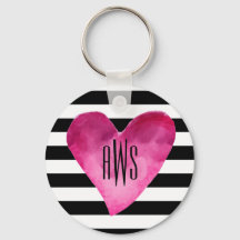 Black + White Stripes Watercolor Monograma