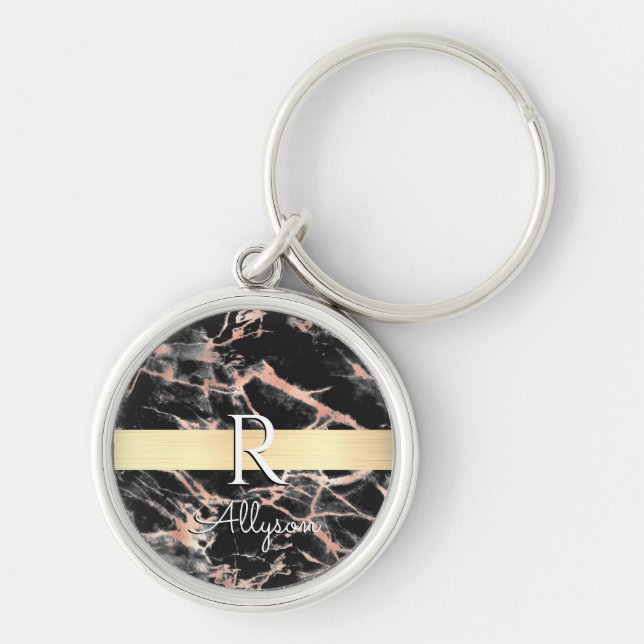 Chaveiro Blc e Mármore Dourado Rosa Barra Dourada, Monogram (Frente)