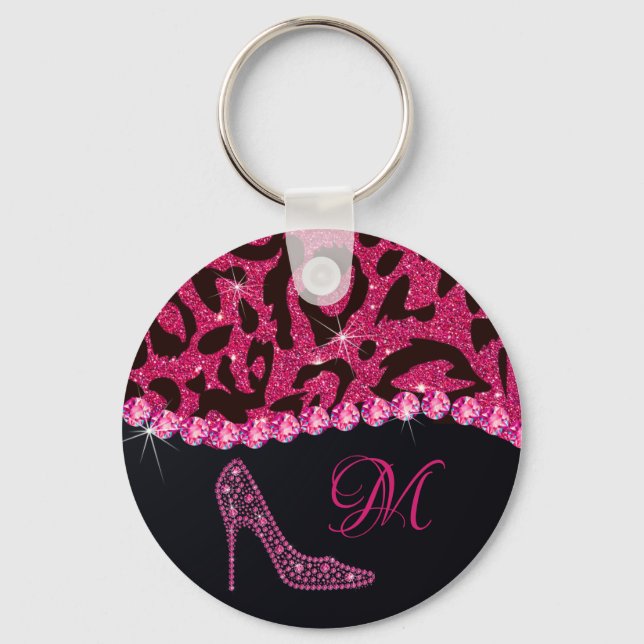 Chaveiro Bling Sparkle Diamond Glitter Leopard Rosa (Frente)