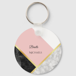 Chaveiro Bloco cor-de-rosa de mármore preto elegante da co