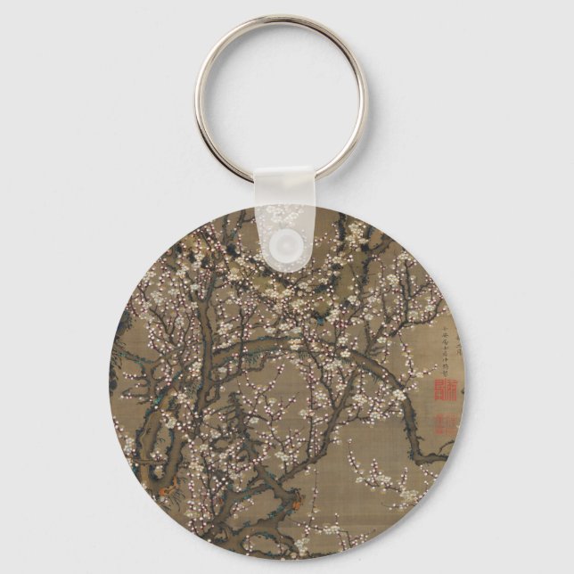 Chaveiro Blossomas de ameixa branca e lua por Ito Jakuchu (Frente)