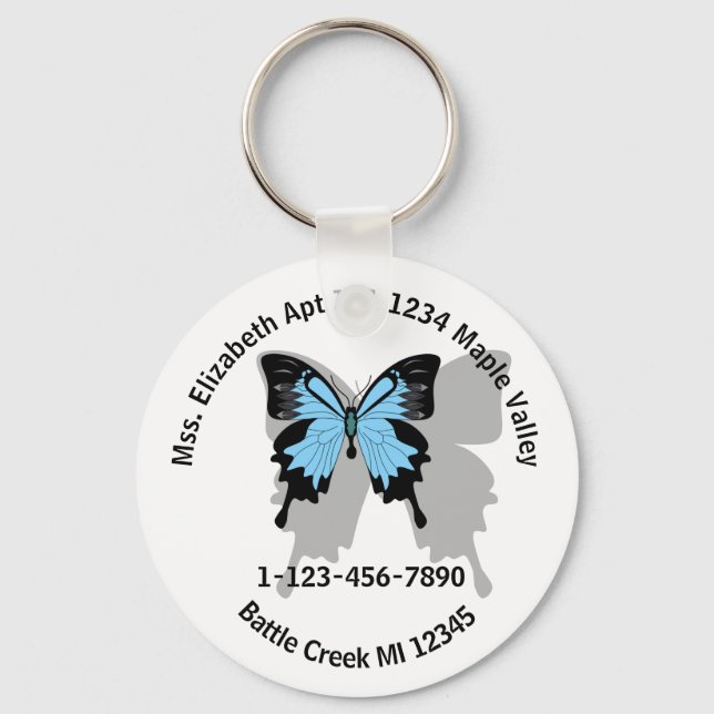 Chaveiro Blue Backing Butterfly Home ou Business Contact Ke (Frente)