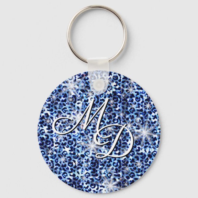 Chaveiro Blue Cheetah Sparkles Monograma (Frente)