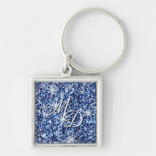 Chaveiro Blue Cheetah Sparkles Monograma