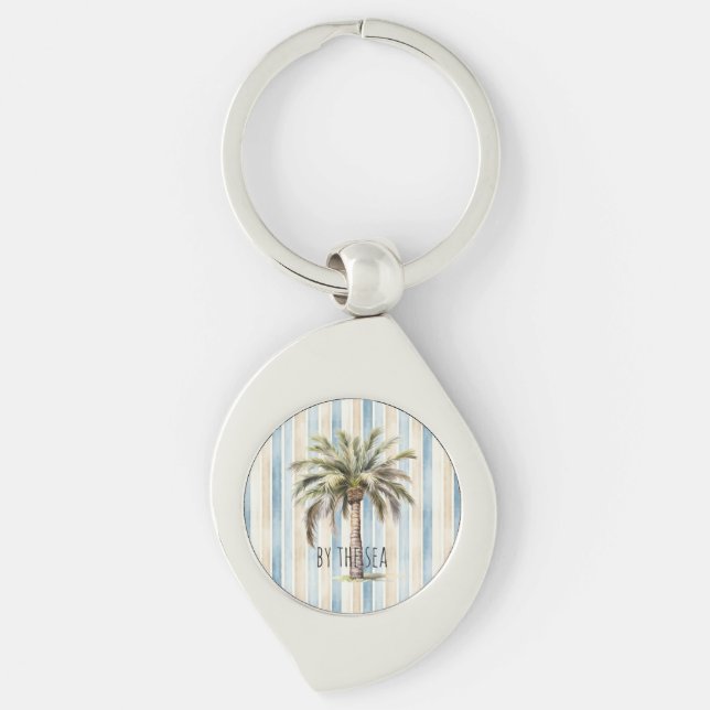 Chaveiro Blue Cream Stripes Tropical Palm Tree (Frente)