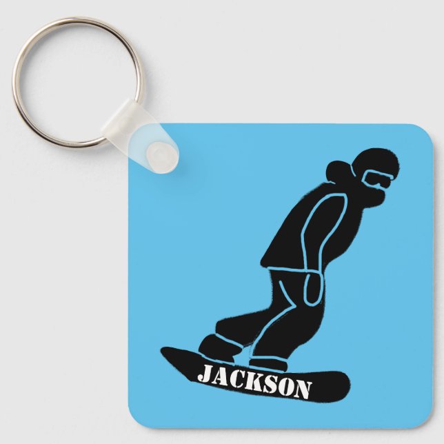 Chaveiro Blue Freeride Snowboarder Snowboard Stencil (Frente)