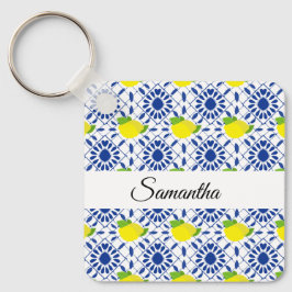 Chaveiro Blue Geometric Lemon Tile