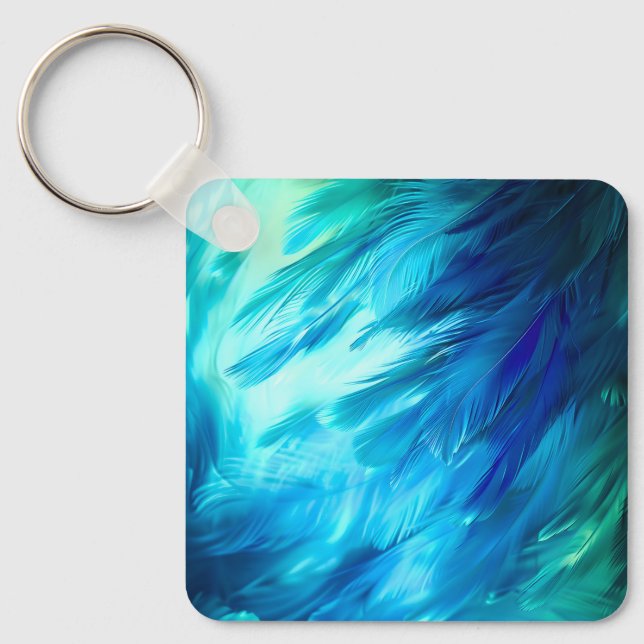 Chaveiro Blue Green Feather Abstract (Frente)