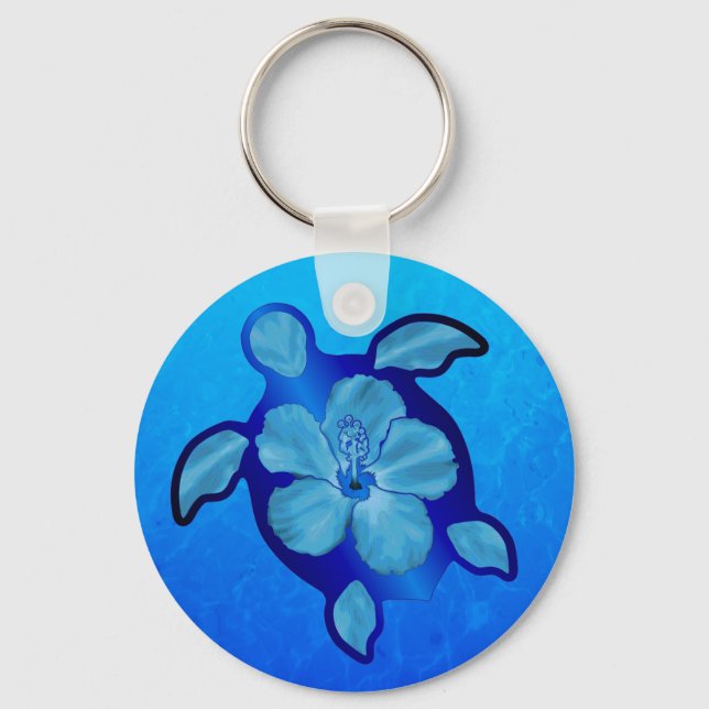 Chaveiro Blue Honu Turtle e Hibiscus (Frente)