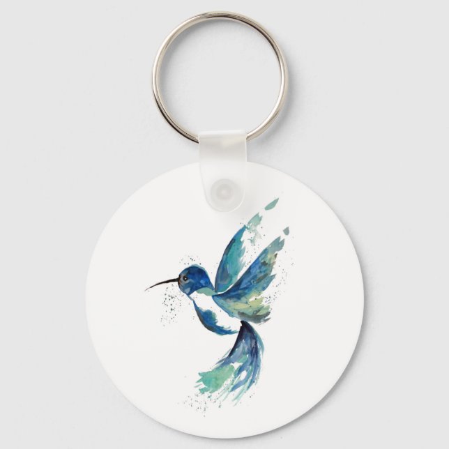 Chaveiro Blue Hummingbird Watercolor (Frente)