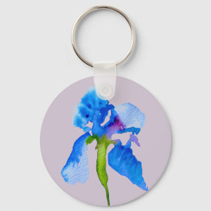 Chaveiro Blue Iris moderna aquarela arte floral