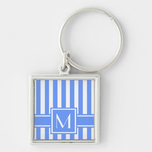 Chaveiro Blue Modern Stripe com Monograma (Frente)