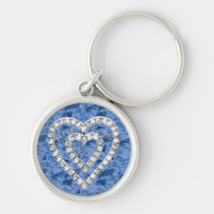 Chaveiro Blue Round Live Laugh Love Diamond Heart Keychain