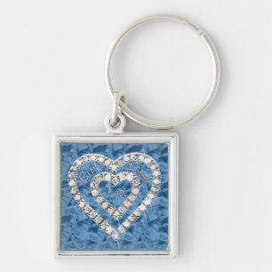 Chaveiro Blue Square Live Laugh Love Diamond Heart Keychain