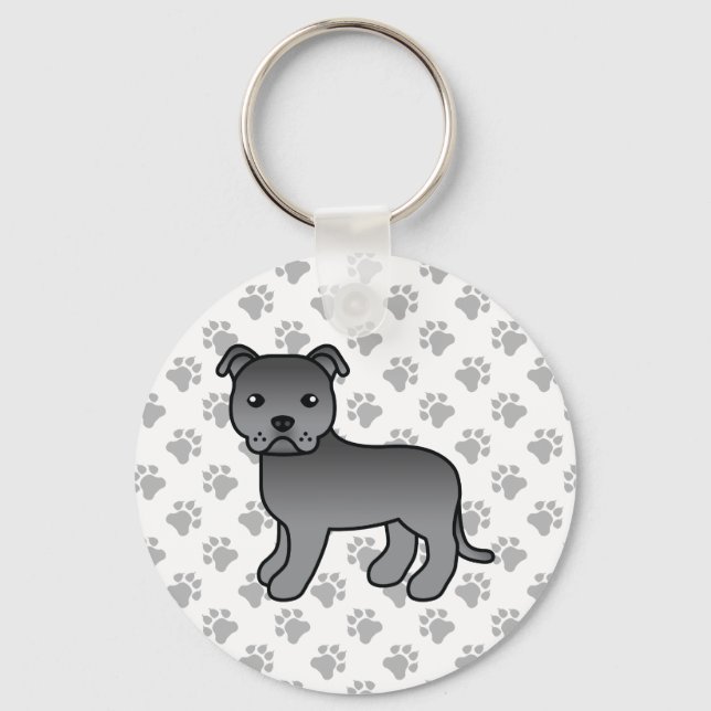 Chaveiro Blue Staffordshire Bull Terrier Cute Cartoon (Frente)