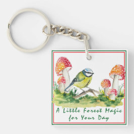 Chaveiro Blue Tit and Fly Agaric Watercolor