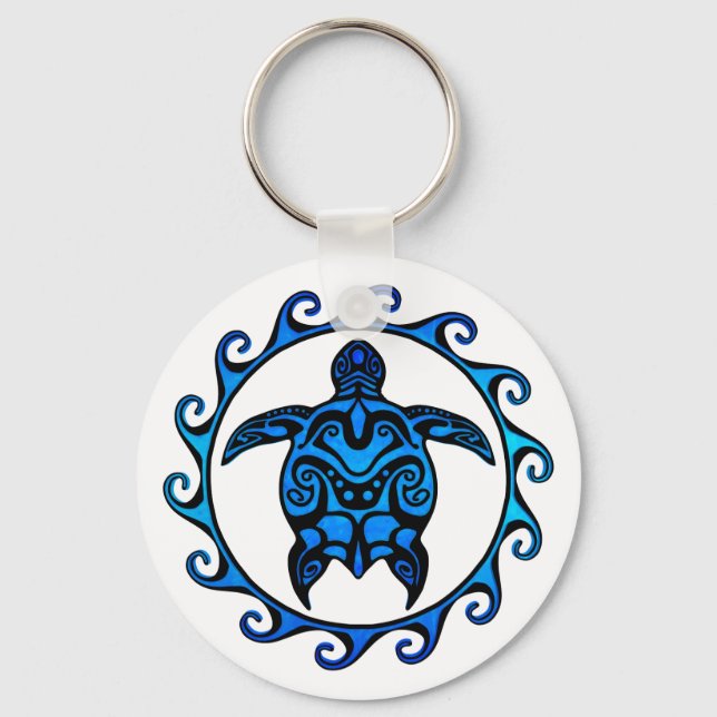 Chaveiro Blue Tribal Turtle Sun (Frente)