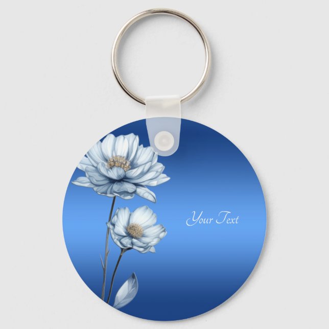 Chaveiro Blue Watercolor Flowers Keychain (Frente)