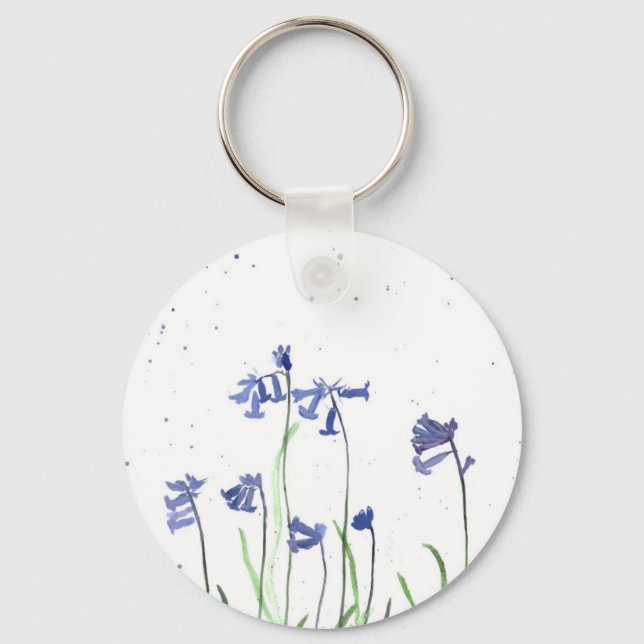 Chaveiro Bluebeldes aquarela flores azuis natureza (Frente)