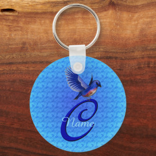Chaveiro Bluebird Elegante Monograma Inicial C Personalizad