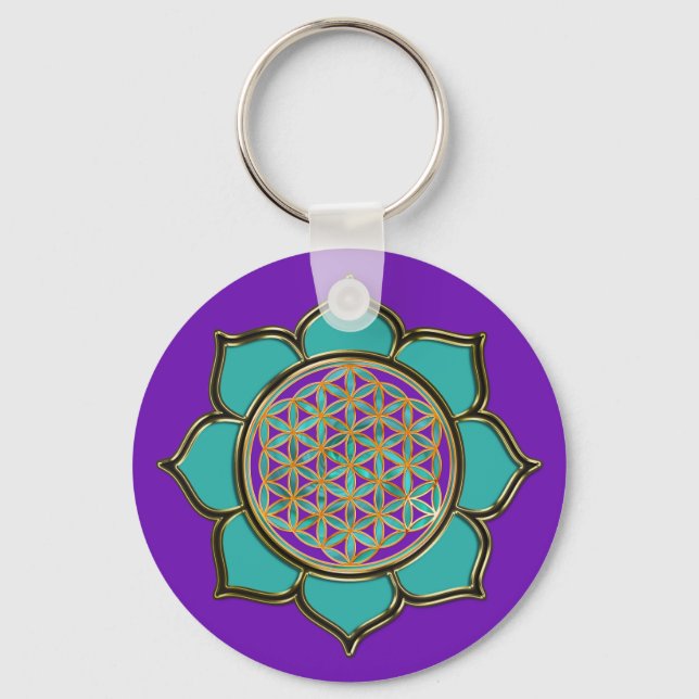 Chaveiro Blume des Lebens Lotus - türkis / roxo (Frente)