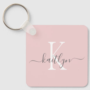 Chaveiro Blush Rosa Cinza Nome Inicial Monograma