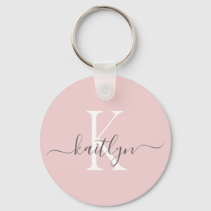 Chaveiro Blush Rosa Cinza Nome Inicial Monograma