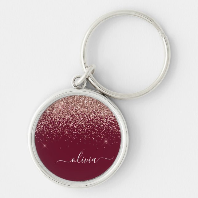 Chaveiro Blush Rosa Dourado Borgonha Brilho Monograma (Frente)