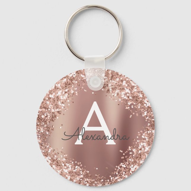 Chaveiro Blush Rosa Dourado Glitter Brilho Monograma (Frente)