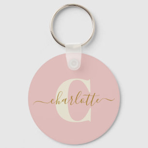 Chaveiro Blush Rosa Dourado Monograma Nome Rascunho Persona