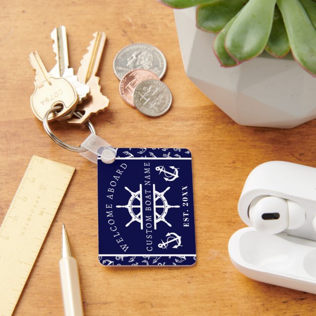 Chaveiro Boas-vindas a bordo âncora azul Marinho náutica (Mesa)