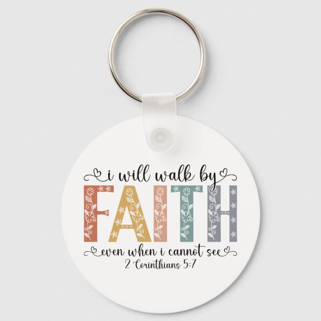 Chaveiro Boho Christian Walk by Faith Bible Verse Floral (Frente)