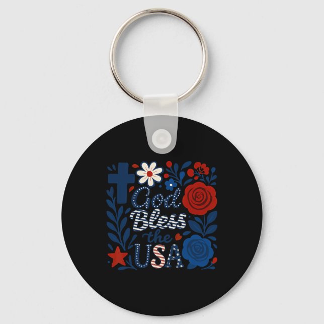 Chaveiro Boho Floral Deus abençoe Nos Eua 4 De Julho Fllowe (Frente)