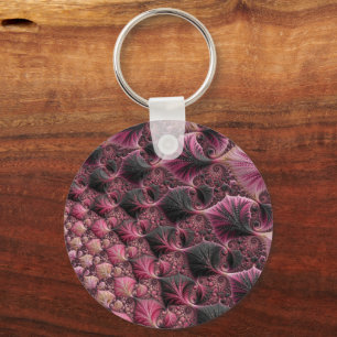 Chaveiro Boho Funky Eclético Rosa Preto Abstrato Fractal