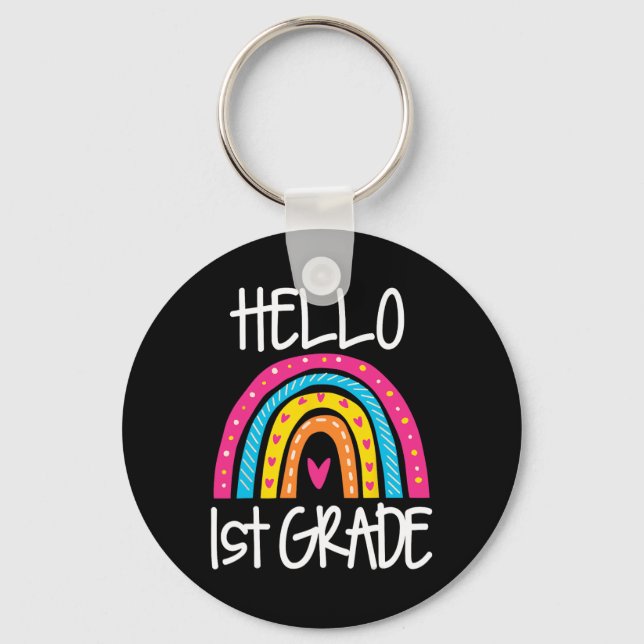 Chaveiro Boho Rainbow Hello Classe 1rua no Primeiro Dia de  (Frente)