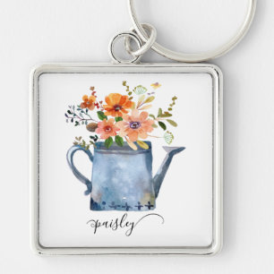 Chaveiro Boho Rust Orange Watercolor Flowers Água Doce