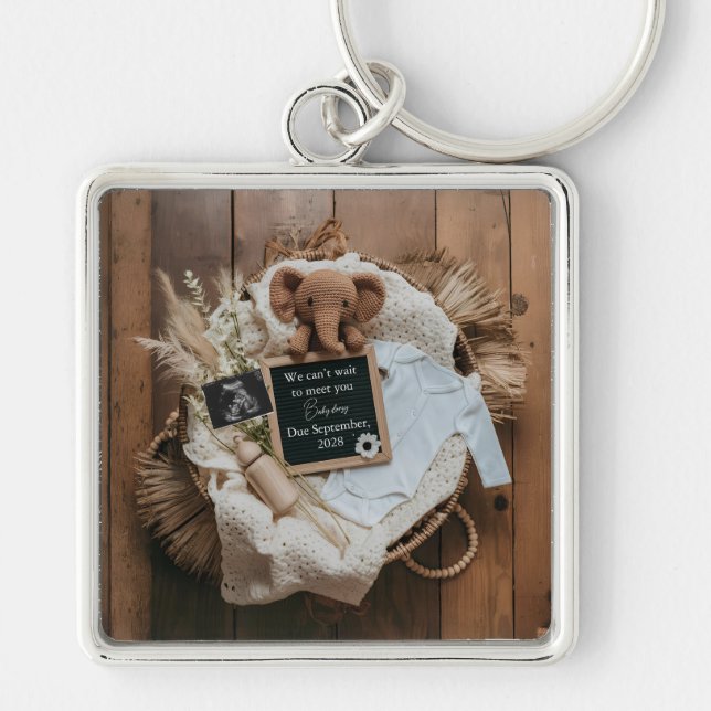Chaveiro boho rustic pregnancy announcement keepsake  (Frente)
