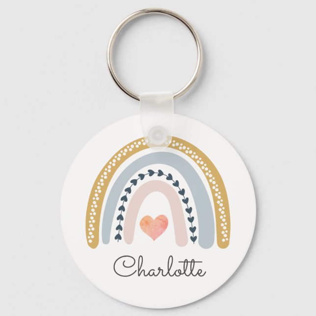 Chaveiro Boho Watercolor Rainbow Personalizado (Frente)