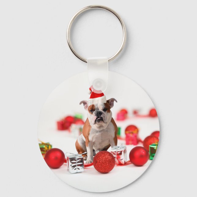 Chaveiro Boias de Natal para Bulldog Ornamentos de Caixa Ve (Frente)