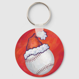 Chaveiro Bola de beisebol com chapéu de Papai Noel Vermelho