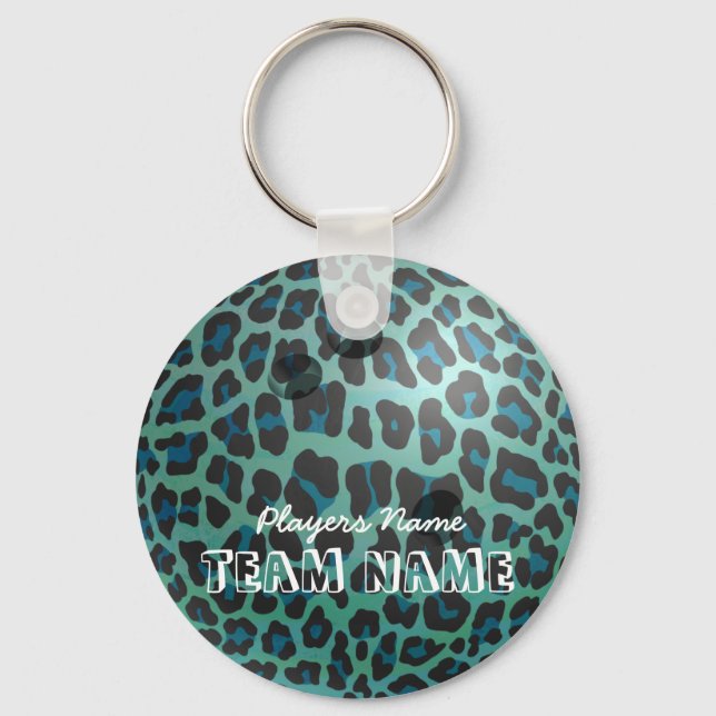 Chaveiro Bola de boliche Leopard Teal (Frente)